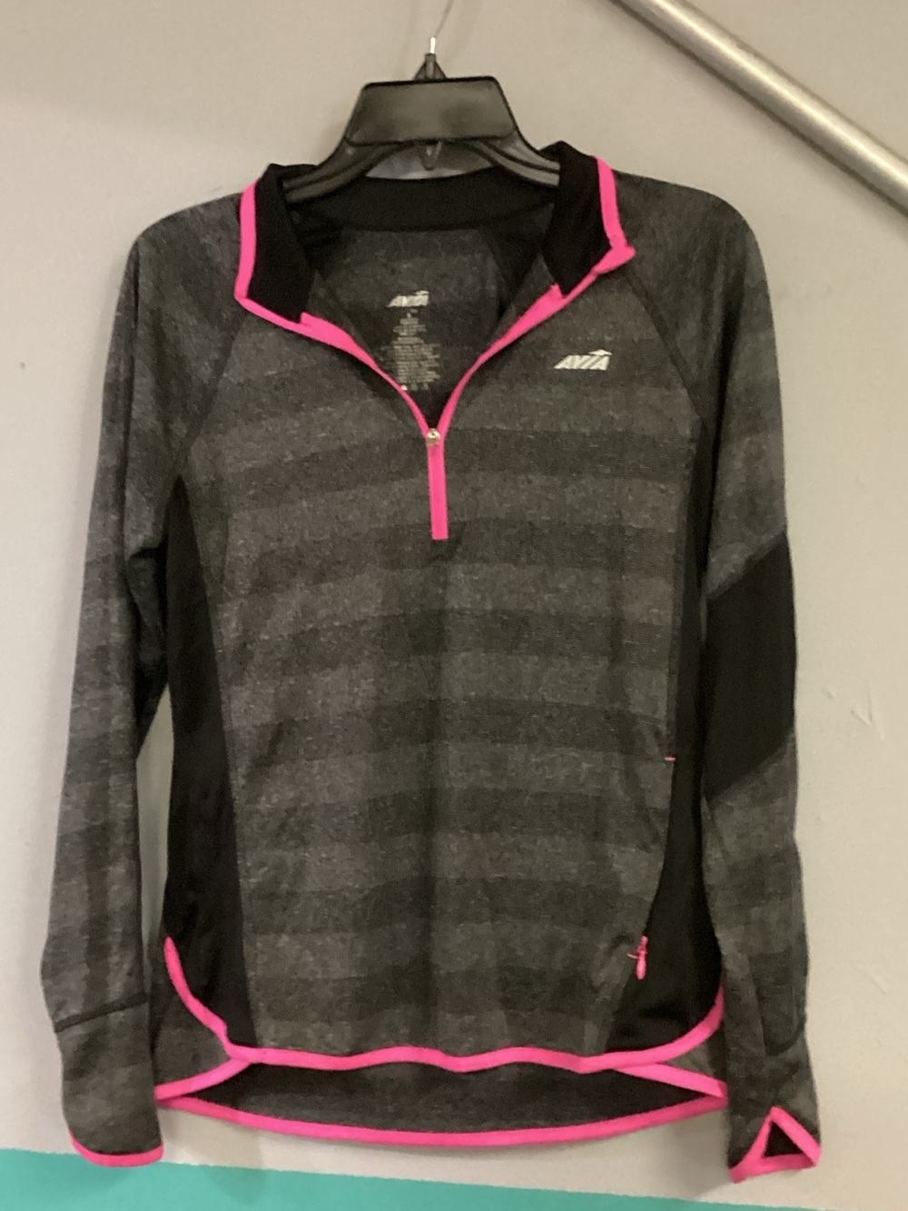 Avia Gray Striped Half-Zip Pullover with Pink Accents